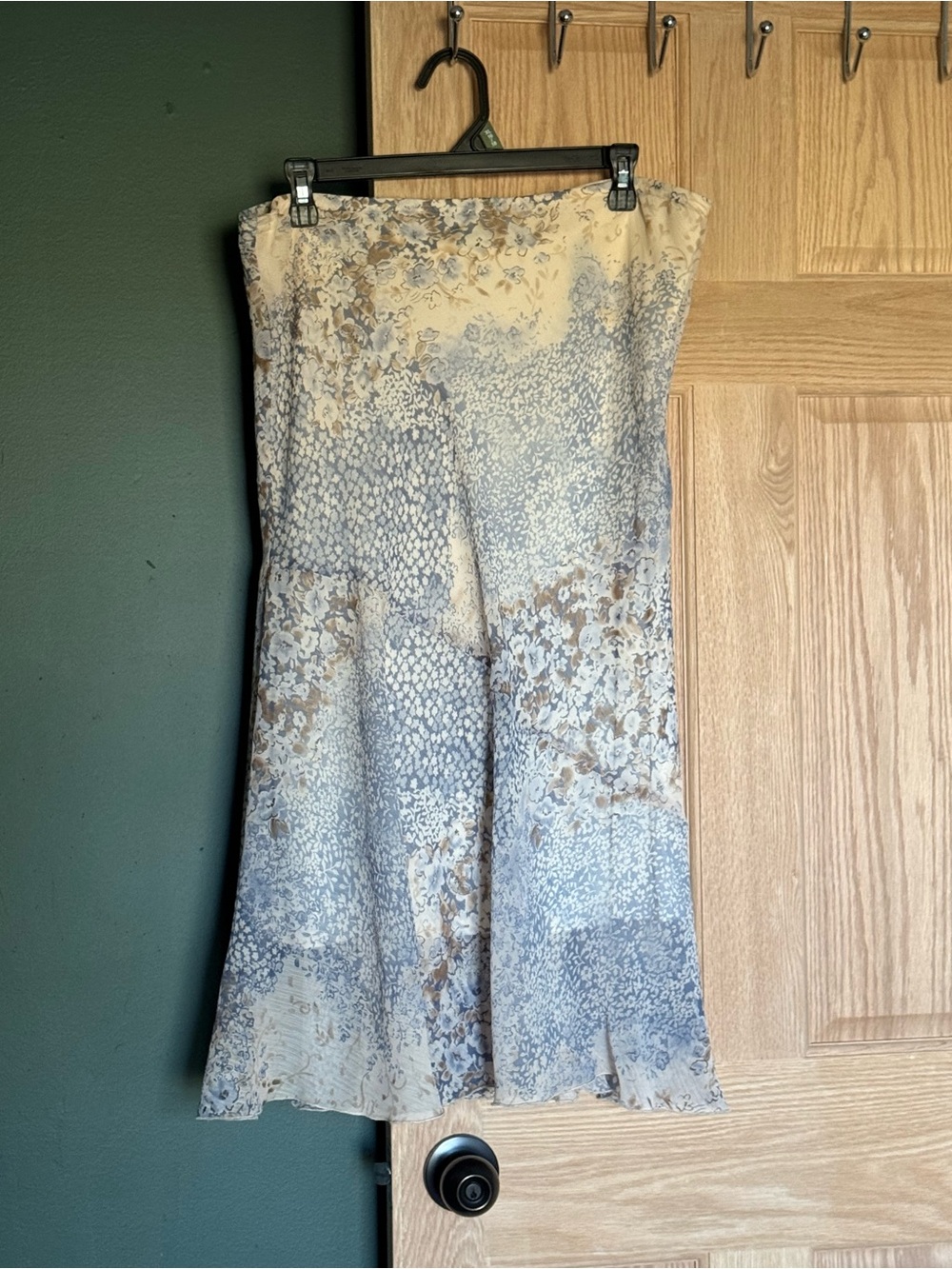 Vintage Floral Print Bias-Cut Skirt in Cream and Light Blue